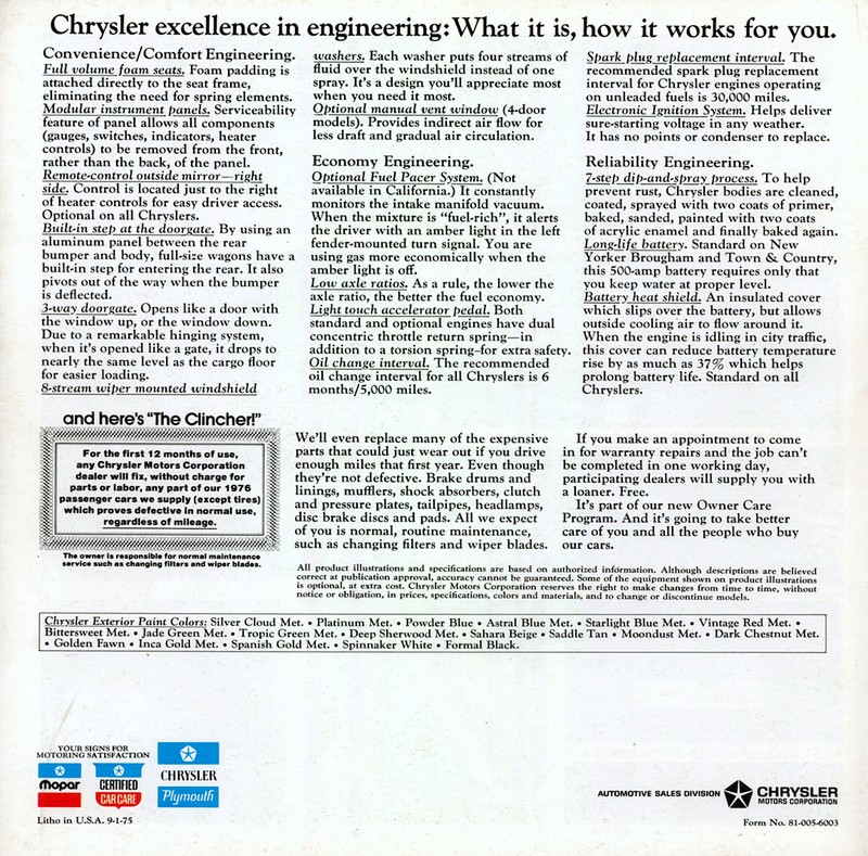 1976 Chrysler Brochure Page 2